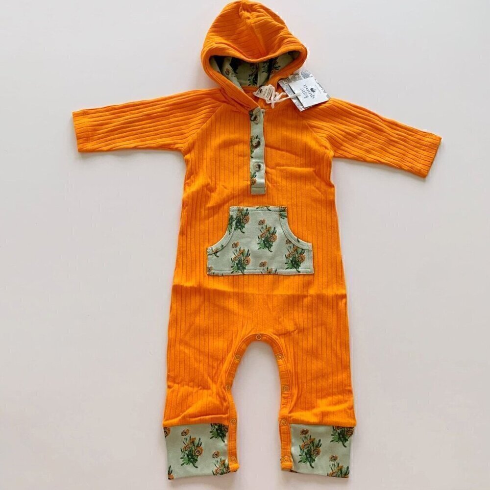 Kate Quinn Organics Marmalade Calendula Hooded Jumpsuit 6-12 Months or 12-28 m